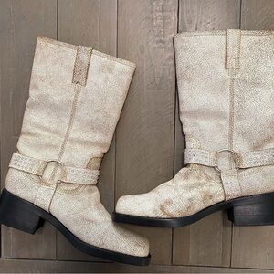 Penny Loves Kenny Cowboy Boots l White Leather MOTO Boots Women’s Size 9.5